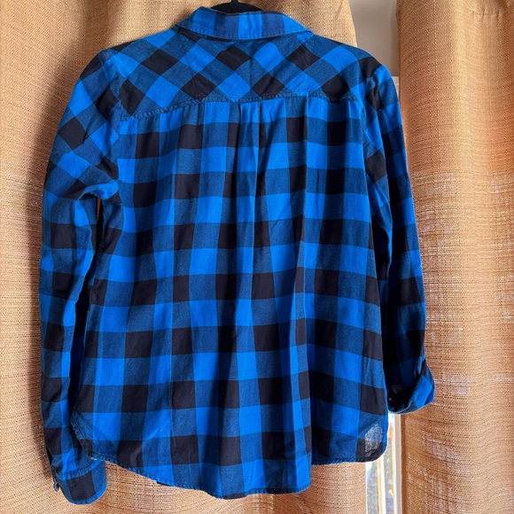 🌸 3/$25 Girl Krazy‎ ~ Blue and Black Buffalo Plaid. Boyfriend style Size Large - Picture 7 of 7